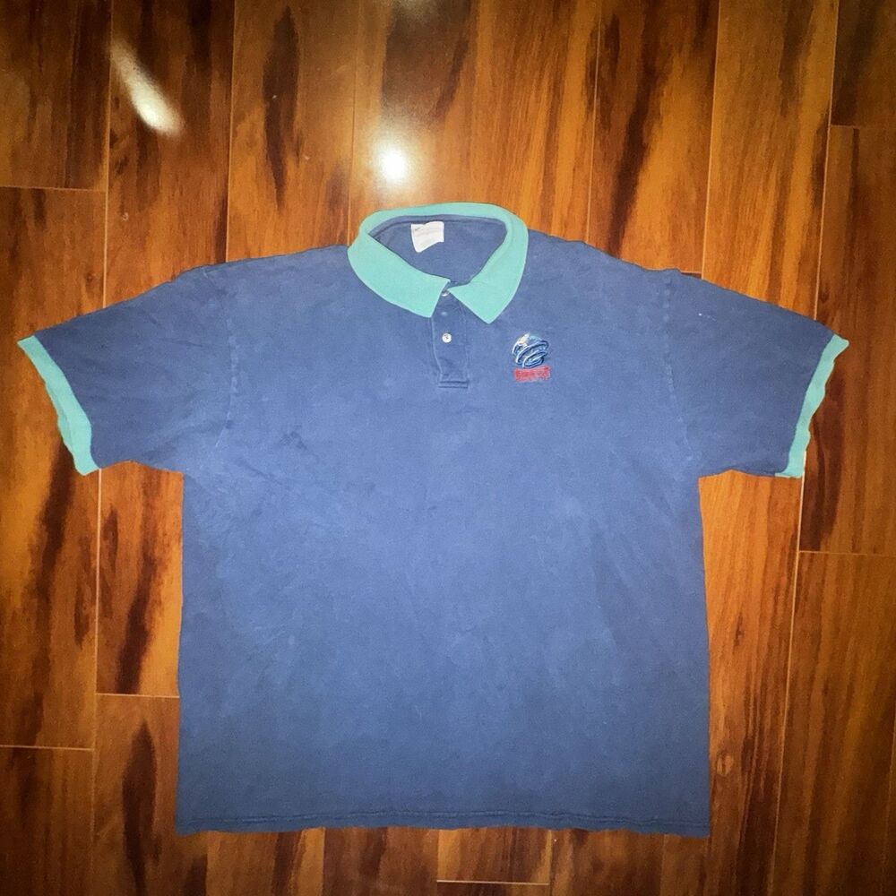 Vintage 80s 90s Pirelli Polo Shirt 2XL Blue Green Abbeville SC Embroidered USA